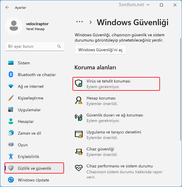 Virüs ve Tehdit koruması Virüs ve Tehdit koruması