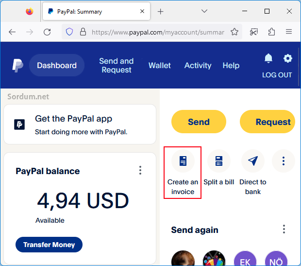Paypalda fatura oluşturma linki