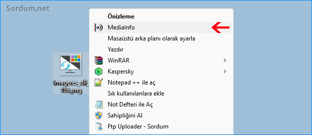 Sağ tuşta mediaInfo girdisi