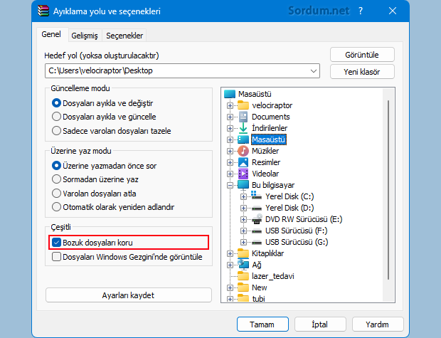 Winrar Bozuk dosyaları koru
