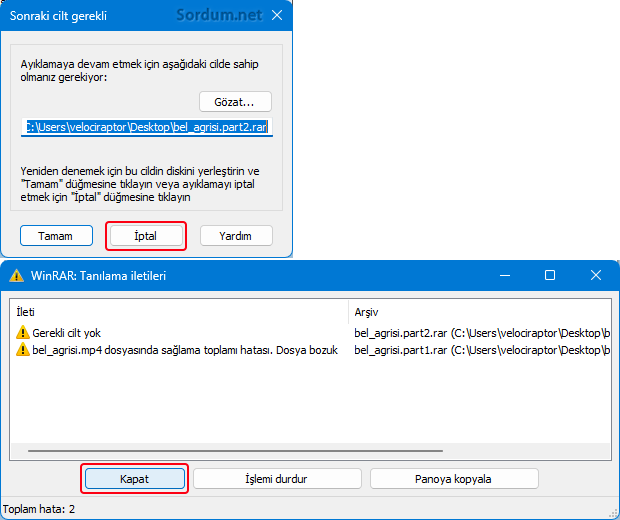 Winrarda sadece part 1 in içeriğini gör
