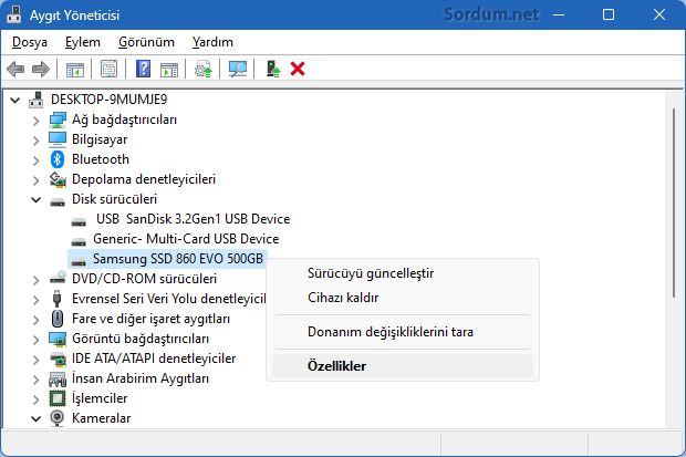 Disk özellikleri