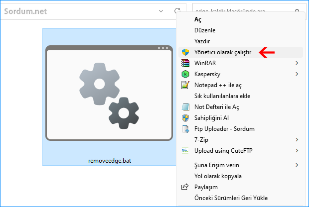 Edge Kaldırma aracını yönetici olarak çalıştır