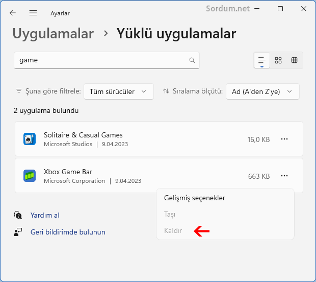 Game bar kaldır silik