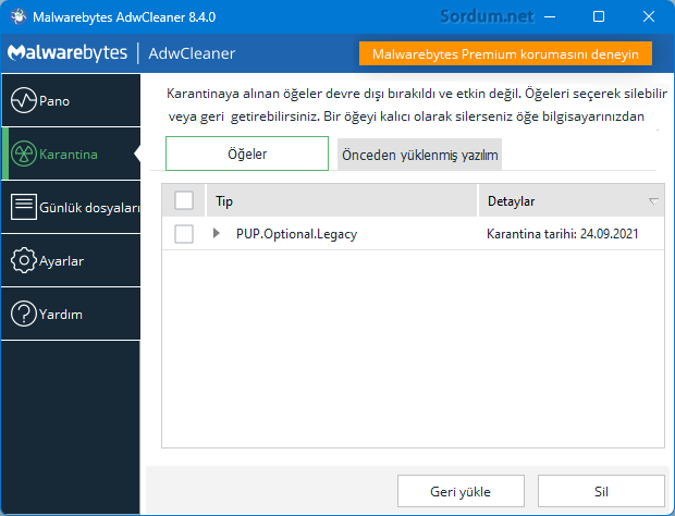 Adwarecleaner ile zararlı sil