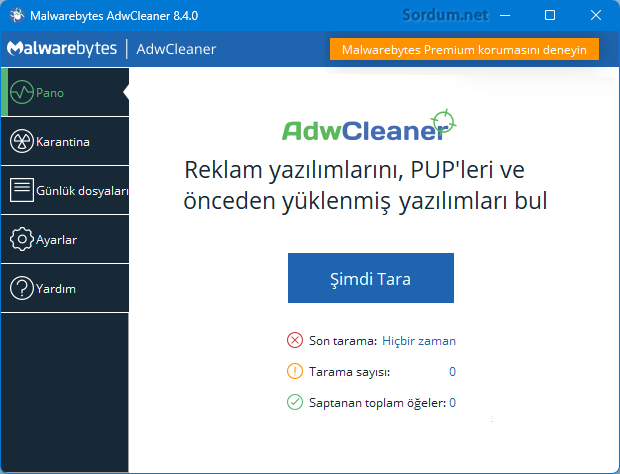 Adwcleaner arayüzü