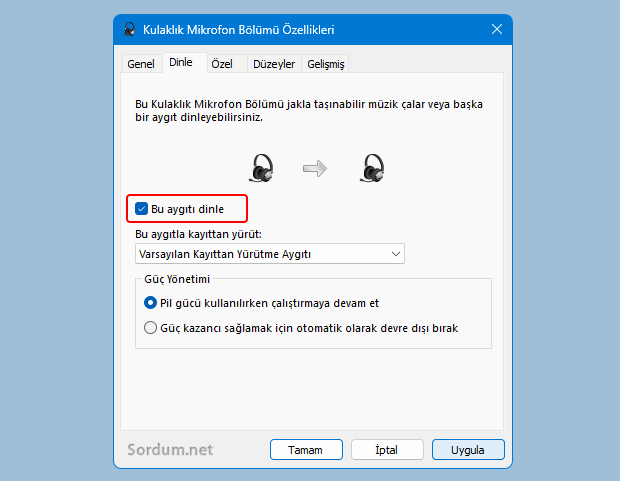 Bu aygıtı dinle ayarı Bu aygıtı dinle ayarı