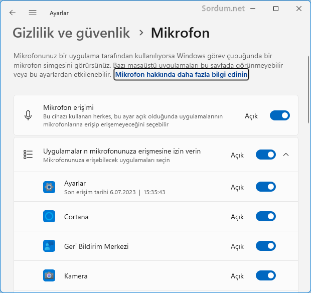 Mikrofon erişim izinleri Mikrofon erişim izinleri