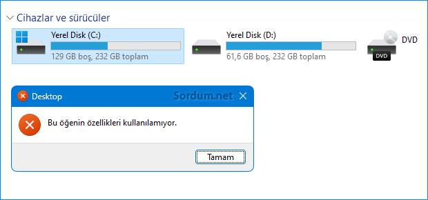 Özellikler kullanılamıyor hatası
