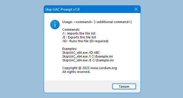 Skip uac prompt cmd desteği