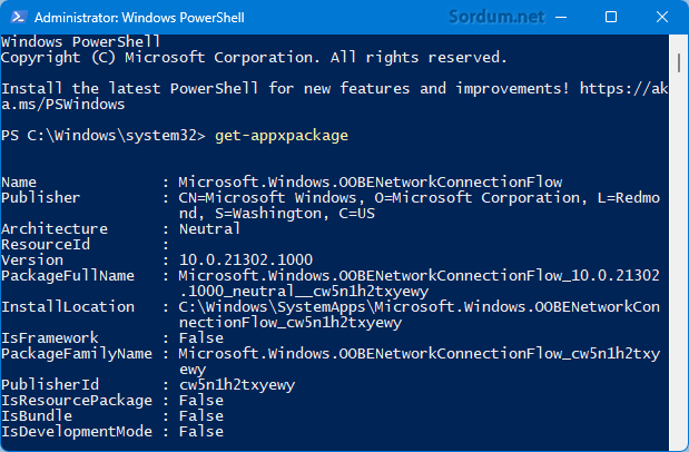 Powershell de Getpackage komutu