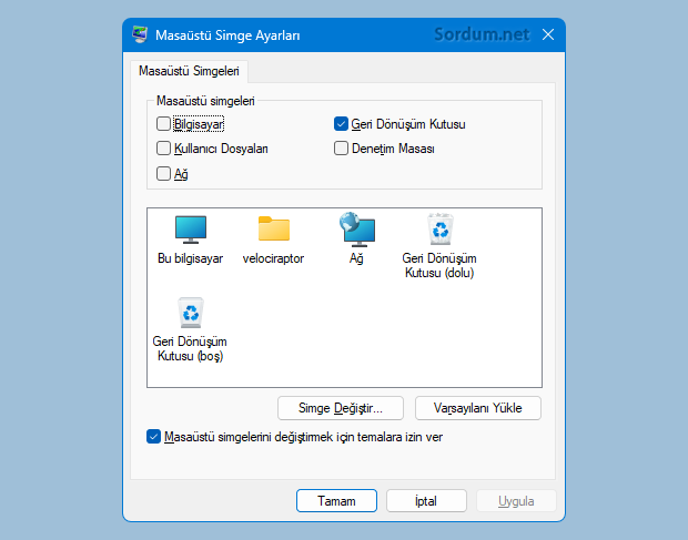 Masaüstü Simge ayarları