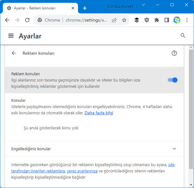 Google chrome hedefli reklam göstermesin ayarı