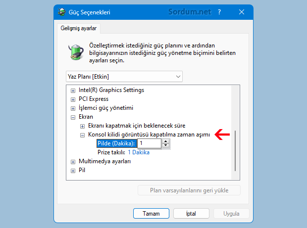 kilit ekran zaman aşımı seçeneği