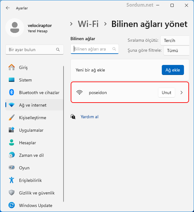 Wi-Fi Ağının ismi