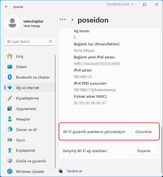 Wifi Güvenlik anahtarını görüntüle