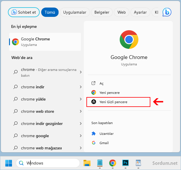 Chrome yi yeni gizli pencerede aç Chrome yi yeni gizli pencerede aç