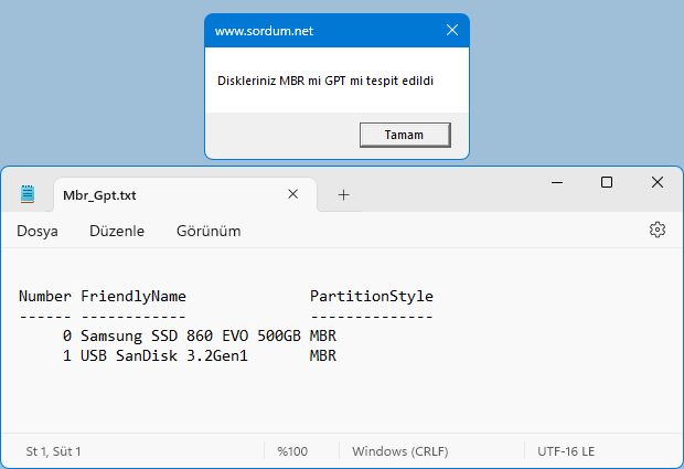 scrip ile disk gpt mi tespit etmek