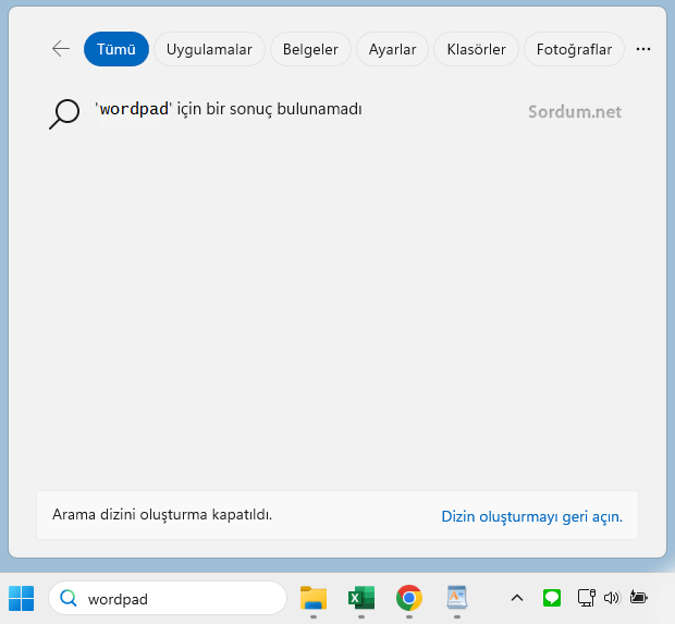 Aramada Wordpad yok Aramada Wordpad yok