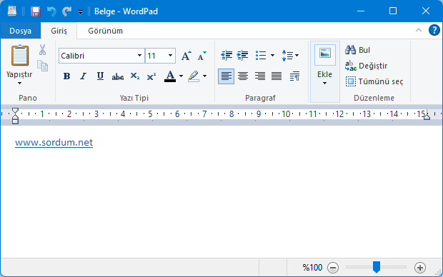 Wordpad arayüzü Wordpad arayüzü
