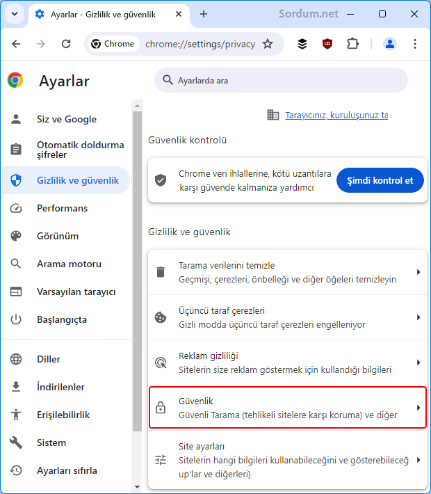 Google Chrome Güvenlik ayarı Google Chrome Güvenlik ayarı