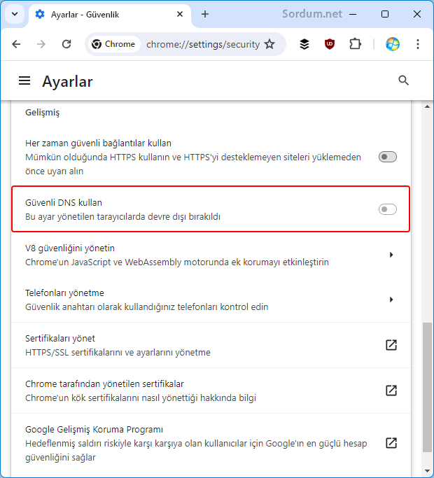 Güvenli DNS silik ve kullanılamıyor Güvenli DNS silik ve kullanılamıyor