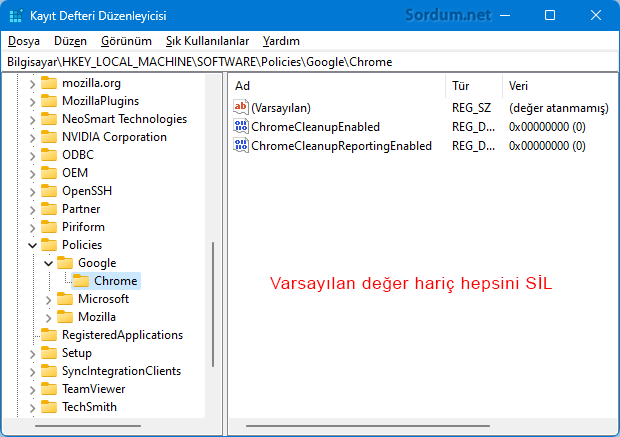 Registry de google Chrome Anahtarı Registry de google Chrome Anahtarı
