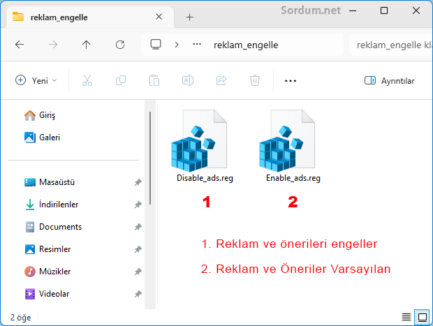 Reklam ve önerileri engelleyen registry kayıtları