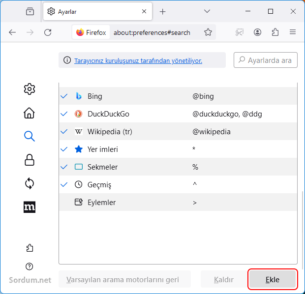 Firefox'a yeni arama motoru ekle