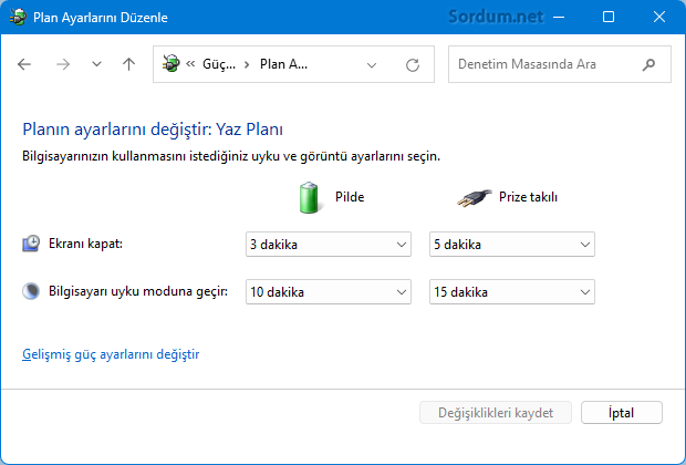 Ekranın otomatik kapanma süresi ayarı