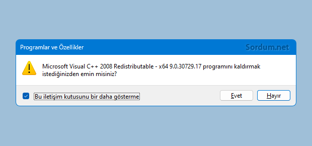 İletişim onay kutusunu birdaha gösterme