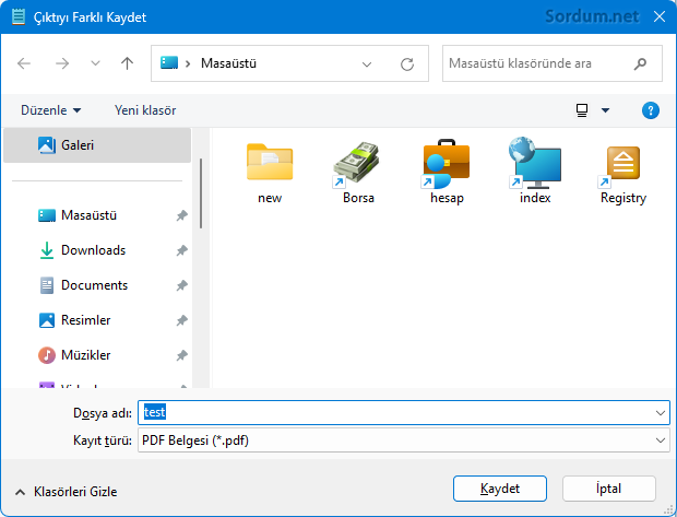 Pdf nereye kaydedilsin