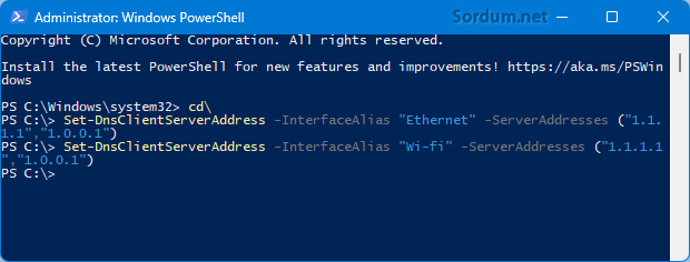 Powershell ile DNS değiştir