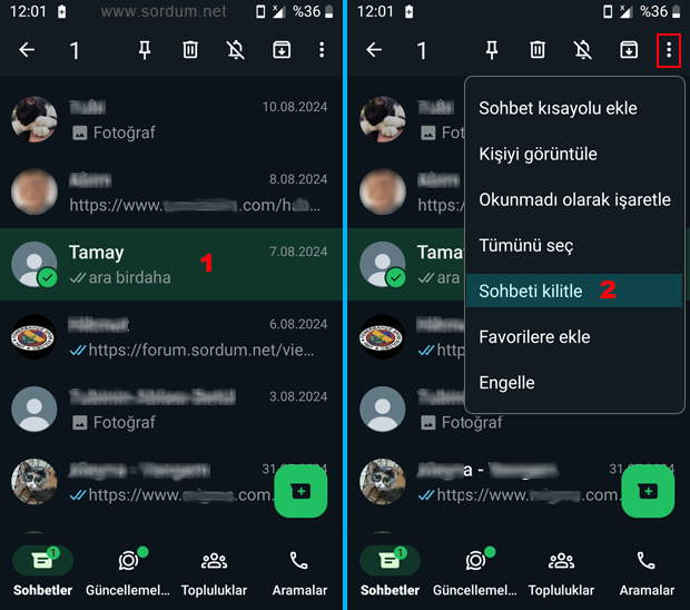 WhatsApp de sohbeti kilitle