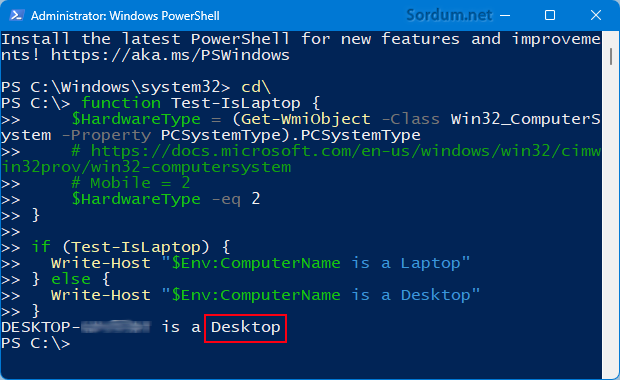 Masaüstü ise powershell ile bul