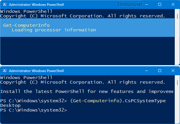 Laptop mu masaüstü mü bulduran Powershell kodu