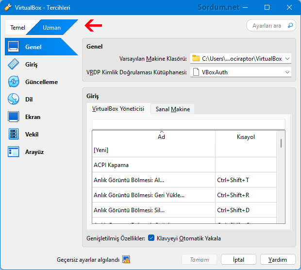 virtual box a sistem kur