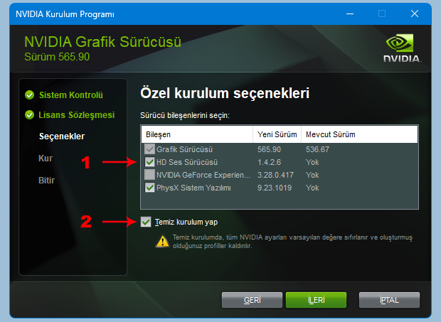 Nvidia Temiz kurulum