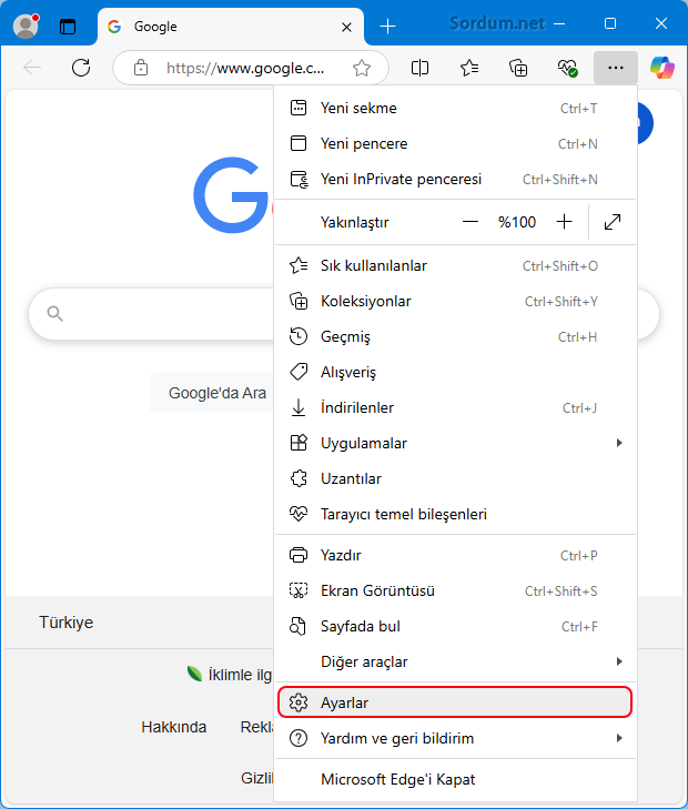 Microsoft EDGE ayarlar