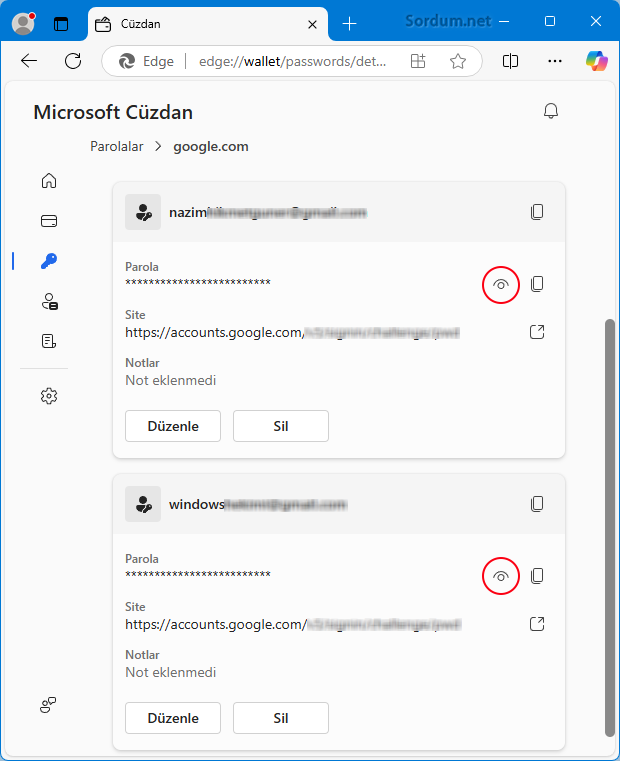 EDGE de parolaları gör