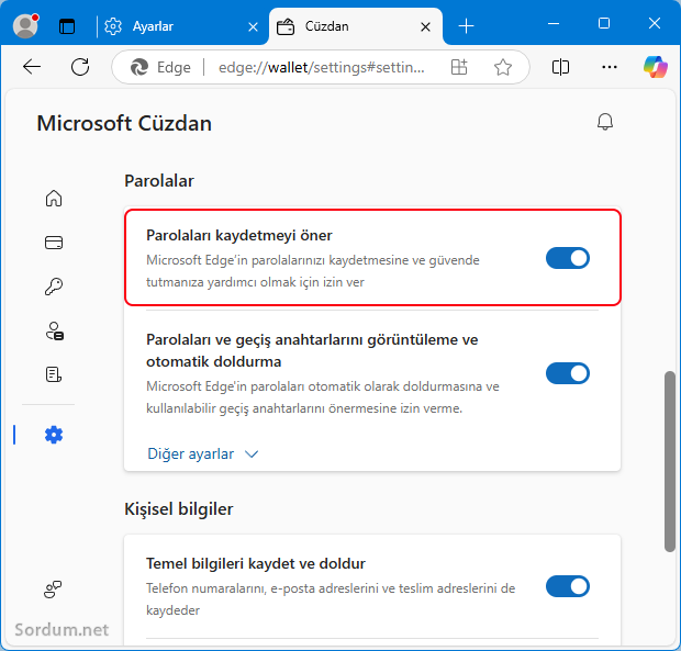 Parolaları kaydetmeyi öner
