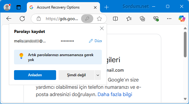 Microsoft Edge parolayı kaydetsin