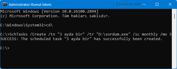 Cmd ile görev oluştur