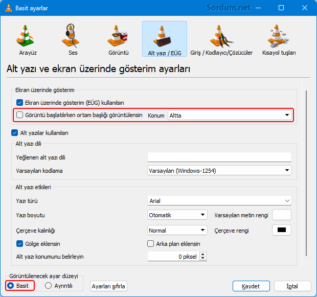 Görüntü başlarken ortam başlığı