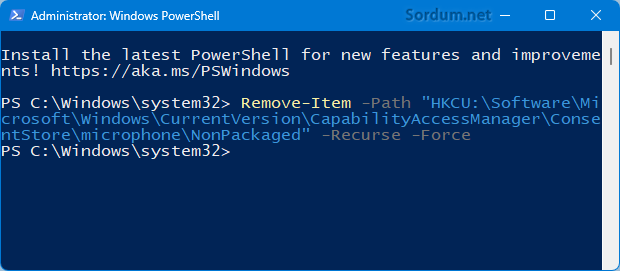 Powershell ile Registry anahtarı sil