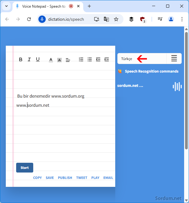 Chromede dikte türkçe dili