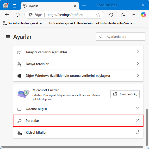 Microsoft EDGE Parolalar Microsoft EDGE Parolalar