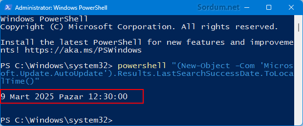 Powershell ile son güncelleme kontrolü