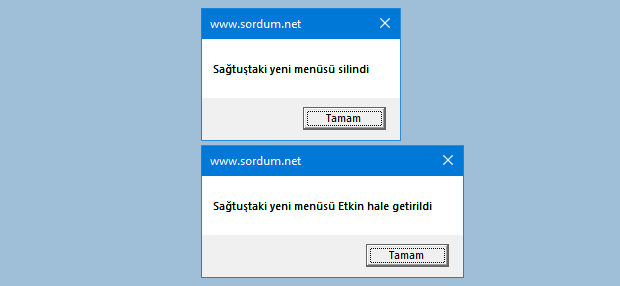 vbs ile sağtuş yeni menüsünü silelim