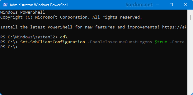 EnableInsecureGuestLogons powershell komutu